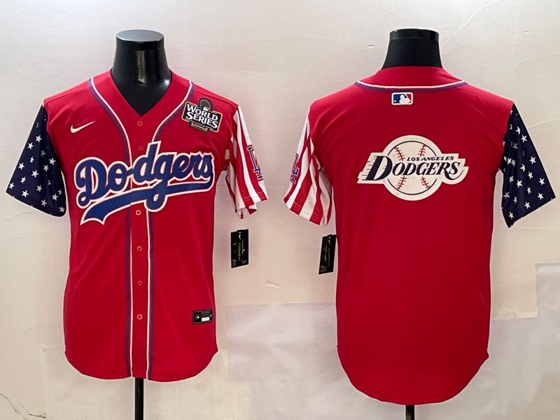 Men Los Angeles Dodgers Blank Red a generation of national flags Joint name 2025 Nike MLB Jersey style 37